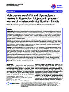 High prevalence of dhfr and dhps molecular markers in Plasmodium falciparum in pregnant women of Nchelenge district, Northern Zambia