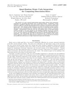 AIAA #2007–4260  36th AIAA Thermophysics Conference 25–28 June 2007, Miami, FL  Quasi-Random Monte Carlo Integration