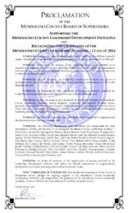 PROCLAMATION OF THE MENDOCINO COUNTY BOARD OF SUPERVISORS SUPPORTING THE MENDOCINO COUNTY LEADERSHIP DEVELOPMENT INITIATIVE