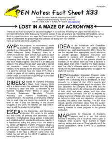 Acronyms  PEN Notes: Fact Sheet #33 Parent Education Network, Wyoming State PIRC, a Project of Parents Helping Parents of WY, Inc. 500 W. Lott St, Suite A Buffalo, WY[removed]www.wpen.net