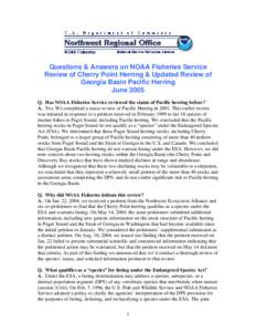 Questions and Answers Regarding NOAA Fisheries Review of Cherry Point Pacific Herring and Updated Review of Georgia Basin Paci