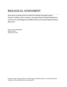 BIOLOGICAL ASSESSMENT federally listed plant species