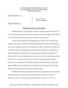 IN THE UNITED STATES DISTRICT COURT FOR THE MIDDLE DISTRICT OF TENNESSEE NASHVILLE DIVISION MELISSA WILSON, et al. v.