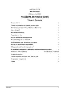 PARITECH PTY LTD ABNAFS Licence NoFINANCIAL SERVICES GUIDE Table of Contents