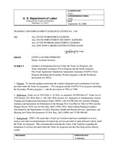 CLASSIFICATION  TAA CORRESPONDENCE SYMBOL  U. S. Department of Labor