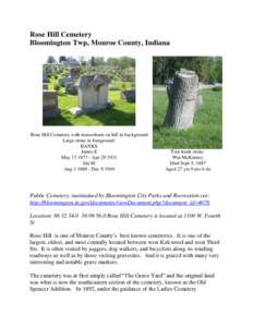 Rose Hill Cemetery Bloomington Twp, Monroe County, Indiana Rose Hill Cemetery with mausoleum on hill in background Large stone in foreground: BANKS