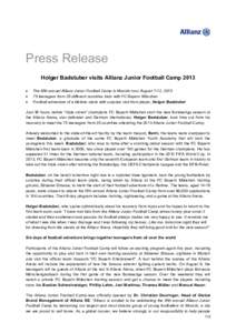 Press Release Holger Badstuber visits Allianz Junior Football Camp 2013   