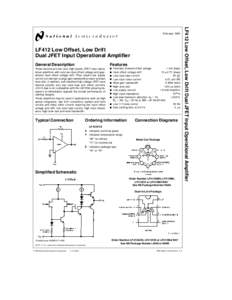 LF412 Low Offset, Low Drift Dual JFET Input Operational Amplifier General Description Features