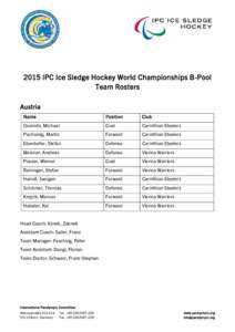 2015 IPC Ice Sledge Hockey World Championships B-Pool Team Rosters Austria Name  Position