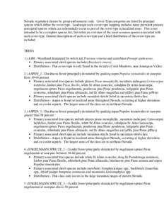 Nevada vegetation classes by group and numeric code. Cover-Type categories are listed by principal species which define the cover-type. Landscape scale cover-type mapping includes many prevalent primary associated specie