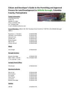 Citizen and Developer’s Guide to the Permitting and Approval Process for Land Development in Millville Borough, Columbia County, Pennsylvania Contact Information 1136 Morehead Ave. PO Box 30