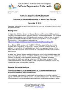 State of California—Health and Human Services Agency  California Department of Public Health MARK B HORTON, MD, MSPH Director