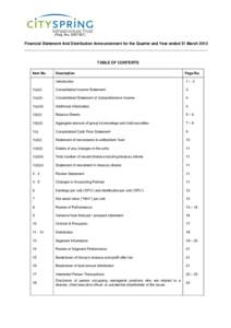 (Reg. No[removed]Financial Statement And Distribution Announcement for the Quarter and Year ended 31 March 2012 TABLE OF CONTENTS Item No.