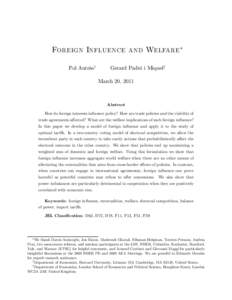 Foreign Influence and Welfare∗ Pol Antràs† Gerard Padró i Miquel‡ March 20, 2011