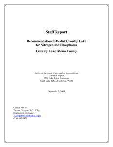 Staff Report Recommendation to De-list Crowley Lake for Nitrogen and Phosphorus