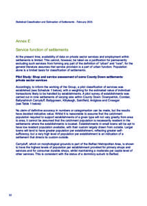 Statistical Classification and Delineation of Settlements - FebruaryAnnex E Service function of settlements At the present time, availability of data on private sector services and employment within settlements is