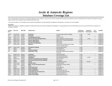 Arctic & Antarctic Regions Database Coverage List 