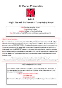St. Mary’s Preparatory[removed]High School Placement Test Prep Course  