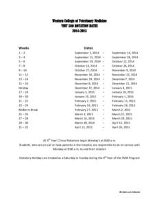 Western College of Veterinary Medicine VINT 580 ROTATION DATES[removed]Weeks 1–2