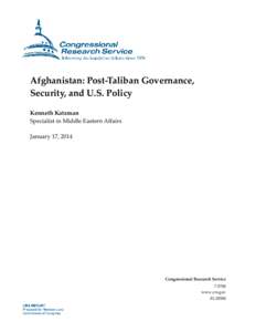 Afghanistan: Post-Taliban Governance, Security, and U.S. Policy