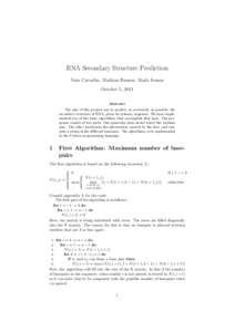 RNA Secondary Structure Prediction Vera Carvalho, Mathias Hansen, Mads Jensen October 5, 2011 Abstract The aim of this project was to predict, as accurately as possible, the secondary structure of RNA, given its primary 