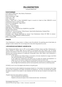 FRANKENSTEIN de Kenneth BRANAGH FICHE TECHNIQUE Titre original (original title) : Mary Shelley’s Frankenstein Pays (nationality) : USA Durée (running time) : 2h08