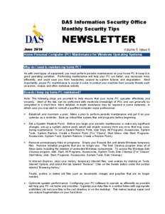 DAS Information Security Office Monthly Security Tips NEWSLETTER June 2010