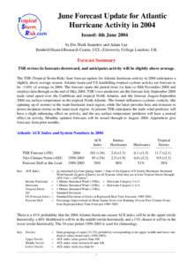 June Forecast Update for Atlantic Hurricane Activity in 2004 Issued: 4th June 2004 by Drs Mark Saunders and Adam Lea Benfield Hazard Research Centre, UCL (University College London), UK