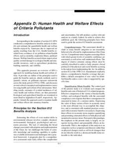 Appendix D: Human Health and Welfare Effects of Criteria Pollutants  Appendix D: Human Health and Welfare Effects of Criteria Pollutants Introduction