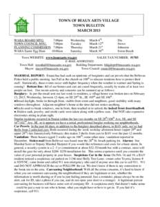 TOWN OF BEAUX ARTS VILLAGE TOWN BULLETIN MARCH 2013 *******************************************************************************************  WABA BOARD MTG.