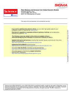 Plate Motions and Stresses from Global Dynamic Models Attreyee Ghosh, et al. Science 335, [removed]);