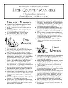 BACKCOUNTRY HORSEMEN OF C ALIFORNIA  HIGH COUNTRY MANNERS A COMMON SENSE GUIDE FOR  GENTLE USE OF THE BACKCOUNTRY