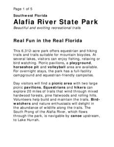 Page 1 of 5 Southwest Florida Alafia River State Park Beautiful and exciting recreational trails