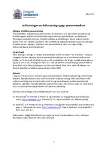 Maí 2014  Leiðbeiningar um bólusetningu gegn pneumókokkum Sýkingar af völdum pneumókokka Pneumókokkar, Streptococcus pneumoniae, eru bakteríur sem geta valdið alvarlegum og lífshættulegum sjúkdómum einkum h