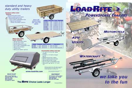 standard and heavy duty utility trailers Standard utility trailer features  Galvanized steel frame  Marine grade plywood deck