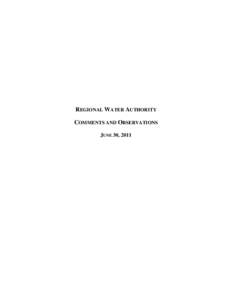 REGIONAL WATER AUTHORITY COMMENTS AND OBSERVATIONS JUNE 30, 2011 December 8, 2011