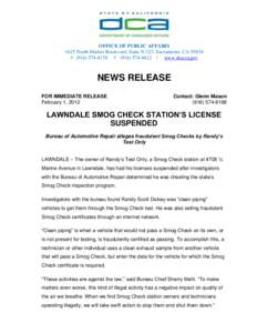 OFFICE OF PUBLIC AFFAIRS 1625 North Market Boulevard, Suite N-323, Sacramento, CA[removed]P[removed]F[removed] | www.dca.ca.gov NEWS RELEASE FOR IMMEDIATE RELEASE