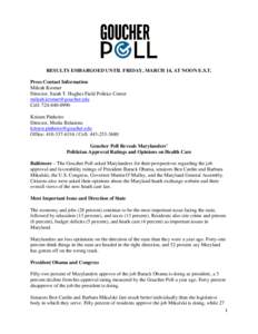 Presidency of Barack Obama / Barack Obama / Ben Cardin / Goucher / Democratic Party / United States / United States presidential approval rating / Maryland