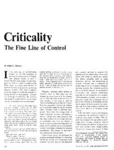 Criticality The Fine Line of Control by Hugh C. Paxton