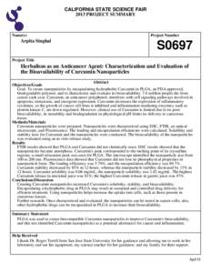 CALIFORNIA STATE SCIENCE FAIR 2013 PROJECT SUMMARY Name(s)  Arpita Singhal