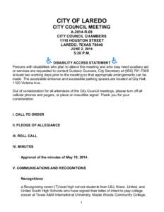         CITY OF LAREDO CITY COUNCIL MEETING A-2014-R-09 CITY COUNCIL CHAMBERS