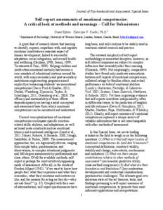 Journal of Psychoeducational Assessment, Special Issue  Self-report assessments of emotional competencies: