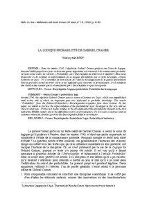 Math. Sci. hum ~ Mathematics and Social Sciences (44e année, n° 176, 2006(4), p[removed]LA LOGIQUE PROBABILISTE DE GABRIEL CRAMER