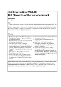 Unit Information 2009‑‑[removed]Elements of the law of contract Prerequisite None apply  Note