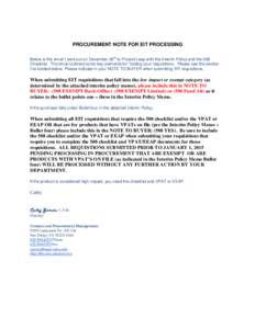 Procurement Note for EIT Processing; Rev