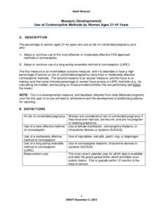 Adult Measure  Measure (Developmental) Use of Contraceptive Methods by Women Ages[removed]Years  A. DESCRIPTION