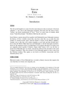 Notes on  Ezra[removed]E d i t i o n