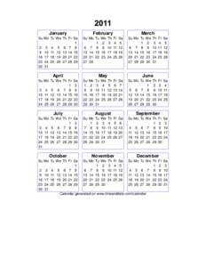 Year 2011 Calendar – United States