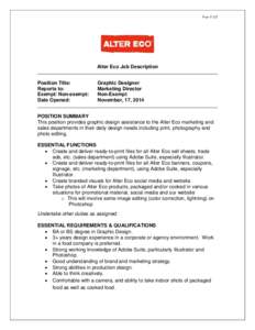 Page 1 of 2  Alter Eco Job Description Position Title: Reports to: Exempt/ Non-exempt: