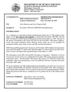 DEPARTMENT OF HUMAN SERVICES SENIOR & DISABLED SERVICES DIVISION 500 Summer Street NE Salem, Oregon[removed]Phone: ([removed]